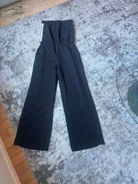 bishop + young Black Strapless Wide-Leg Jumpsuit with Side Stripe